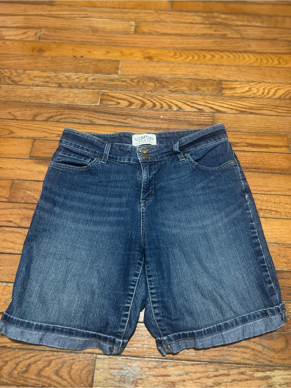 Signature Dark Wash Denim Rolled Hem Shorts